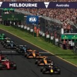 F1-bilar i startfältet på Albert Park i Melbourne, Australien