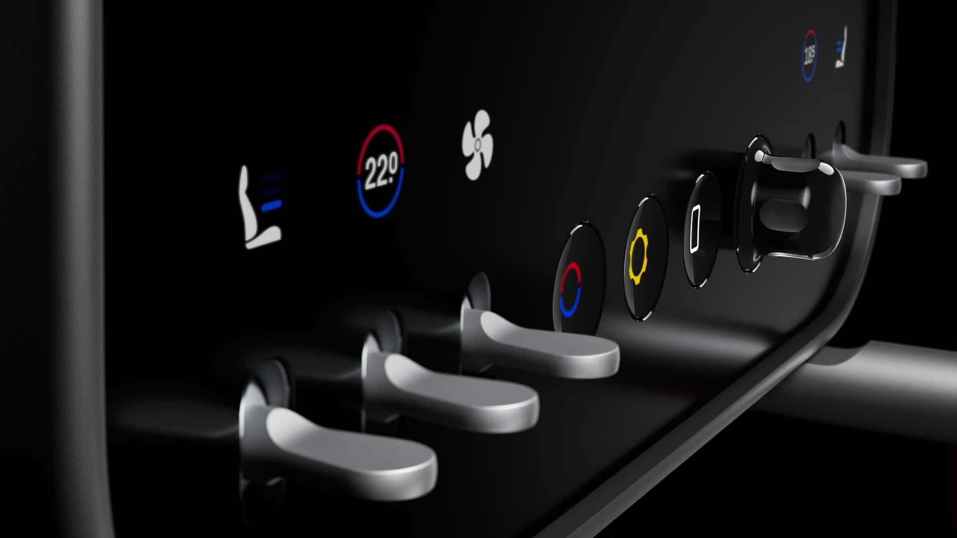 Närbild på Ferraris nya fysiska reglage för klimatanläggningen i kupén