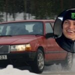 Volvo 940 kör på is i Sverige, med Lando Norris i en bildruta