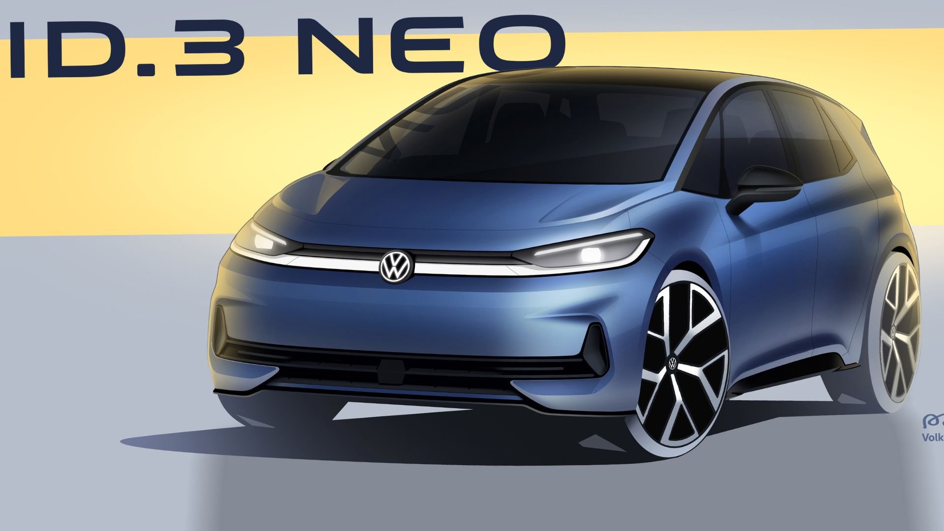 Designskiss av nya Volkswagen ID.3 Neo