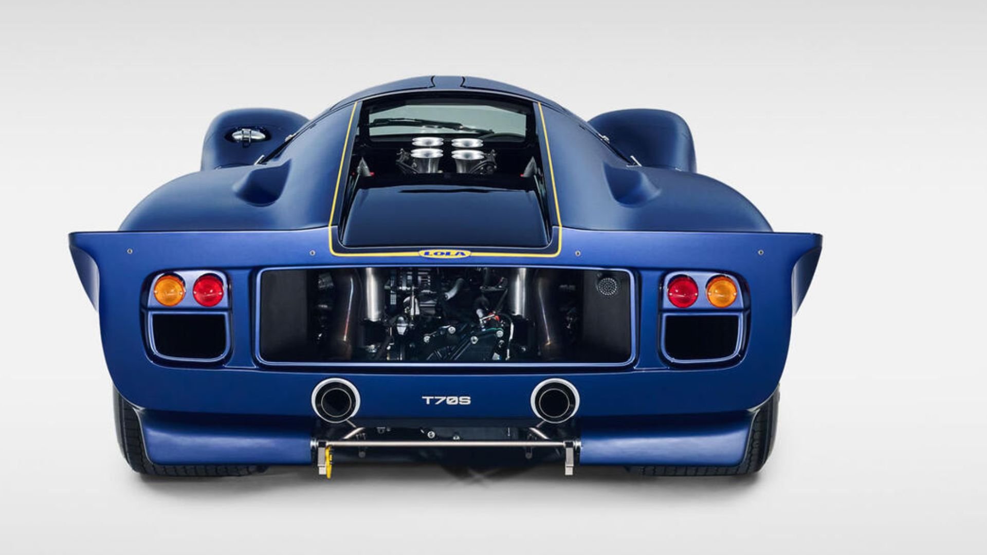 Lola T70S sedd bakifrån i blå lack
