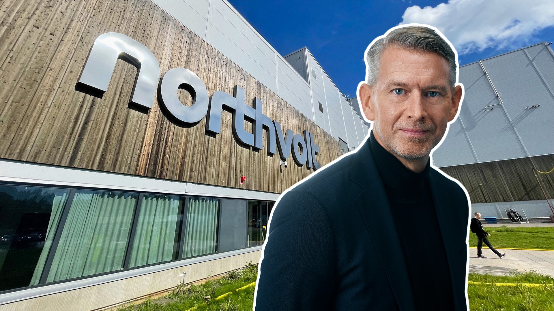 Peter Carlsson inklippt på en bild på Northvolt-anläggning.