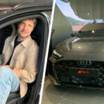 John Sempill i en Audi RS 5 och en bild på Audi RS 5 framifrån.