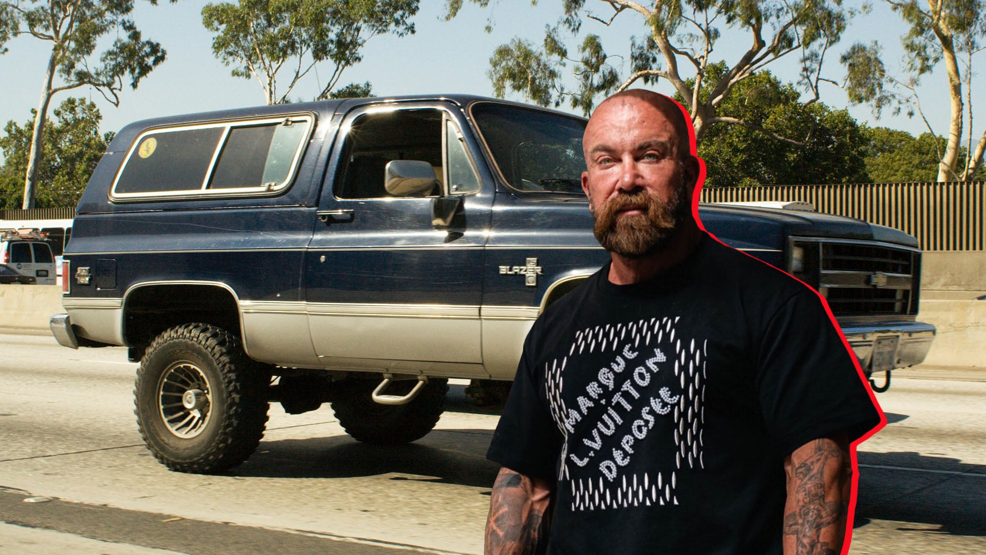 En Chevrolet Blazer i profil med Jan Emanuel inklippt framför den.
