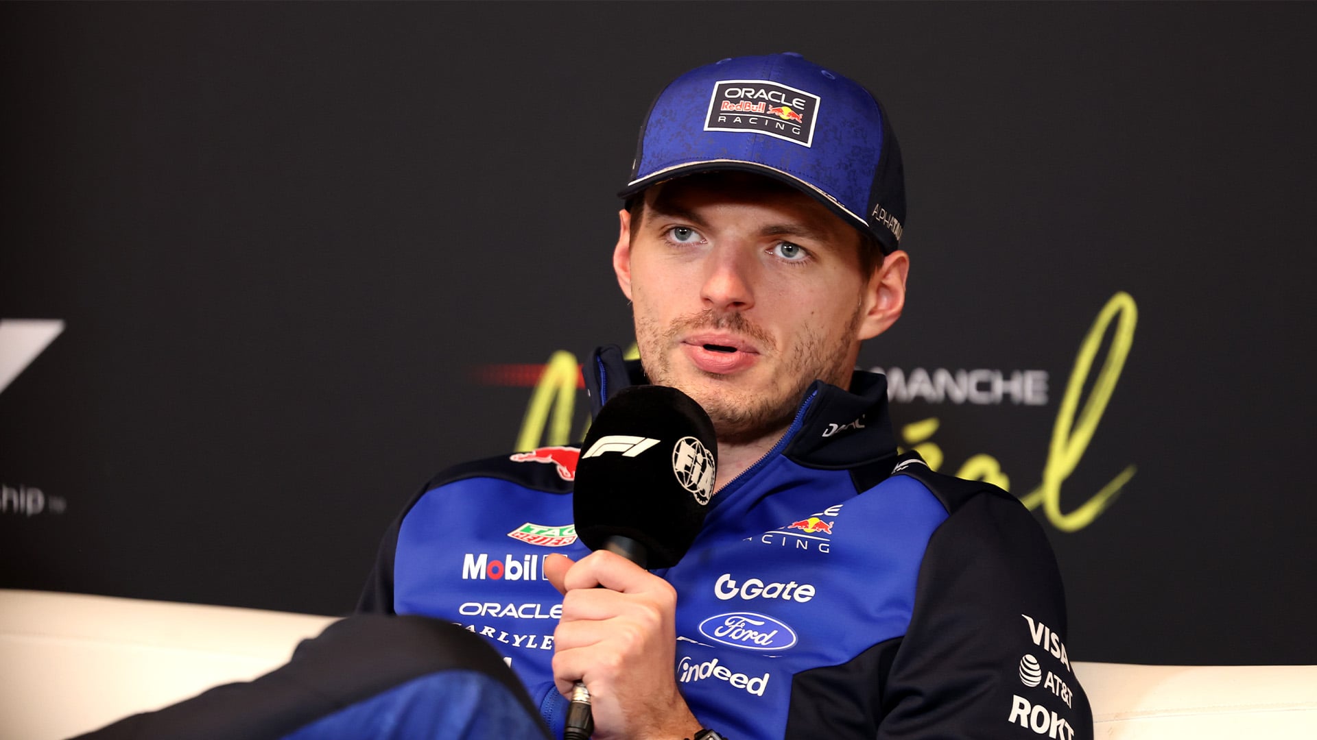 Max Verstappen under presskonferensen efter Kanadas GP 2026.