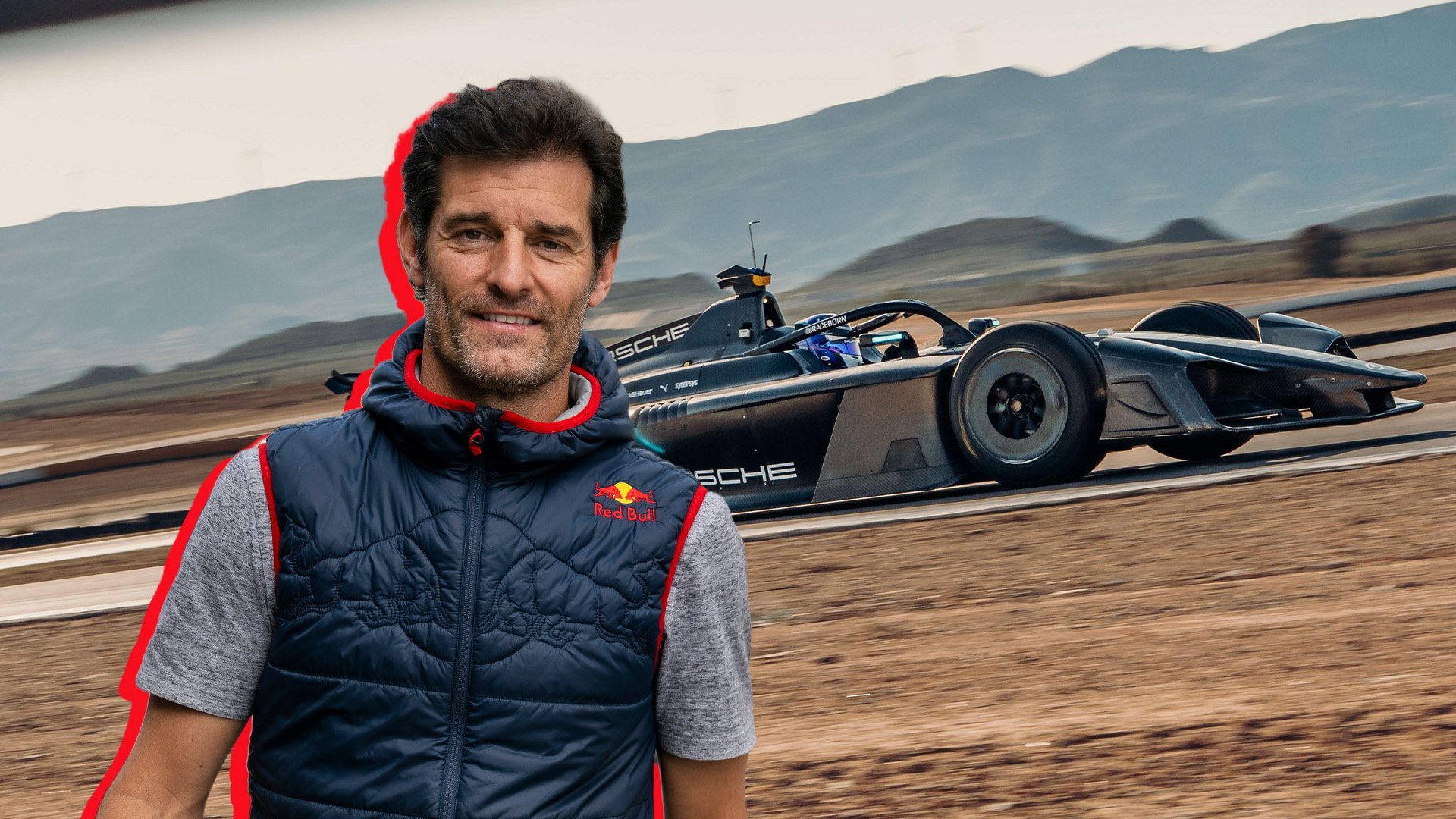 Mark Webber inklippt på en Porsche Formel E Gen4-bil.
