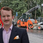 Jacob Sidenvall inklippt på en bild med flera evägarbetsfordon vid sidan av vägen.