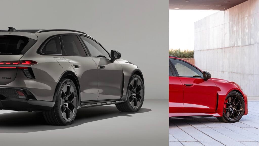 Profilbild på Audi A6 Allroad och Audi RS 5 snett bakifrån.
