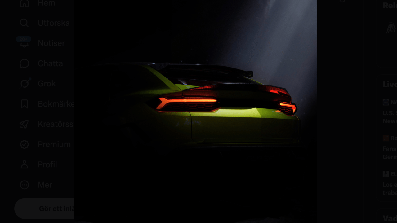 Lamborghinis nya Urus-version bjuder på brutal design och banfokus. Täcket faller officiellt den 1 juli. Foto: Lamborghini