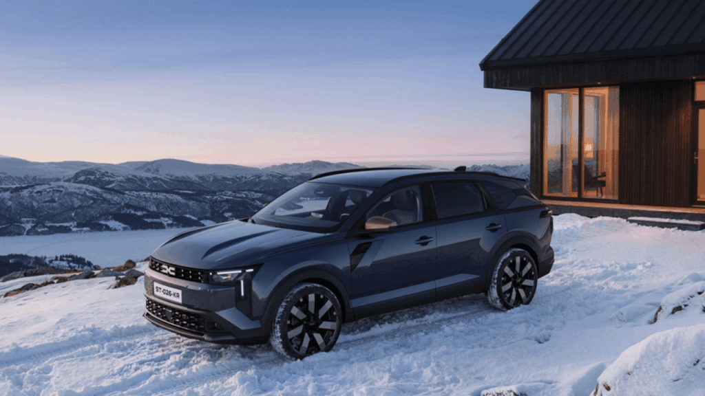 Den nya, T-formade ljussignaturen framhäver bilens bredd och ger Dacia Striker en distinkt identitet på vägen. Frontens robusta inslag kontrasterar snyggt mot de eleganta karosslinjerna. Foto: Dacia