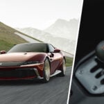 Ferrari 12Cilindri Manuale till vänster i bild med dess växelspak inklipp till höger i bild.