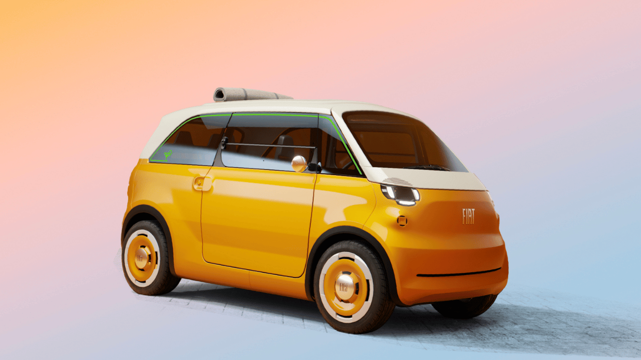 Nya elektriska Fiat Multiplina bjuder på ett brett leende och retrodesign hämtad från 1950-talet – långt ifrån 90-talets utskällda former. Foto: Fiat