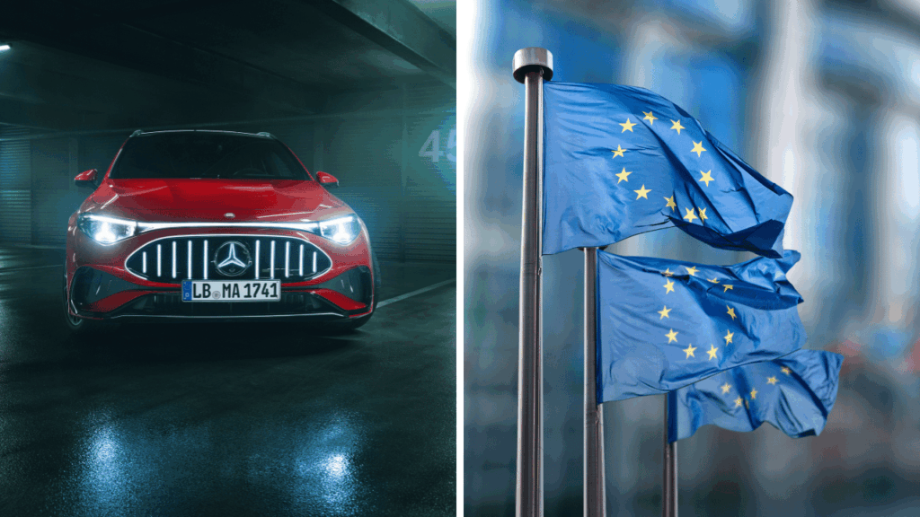 EU-förbudet mot fossilbilar slår hårt mot fordonsindustrin – en ny rapport visar att 726 000 jobb hotas fram till 2040. Foto: Mercedes-Benz och Canva