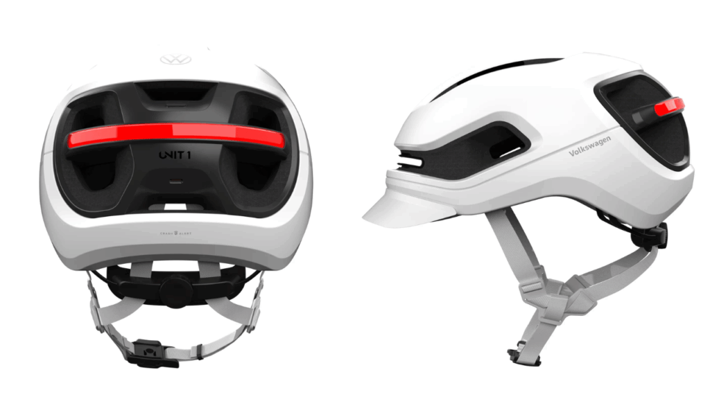 Smart Helmet synkar med cykelns blinkers och har en inbyggd kraschsensor som automatiskt kan larma anhöriga vid en olycka. Foto: Volkswagen/n+