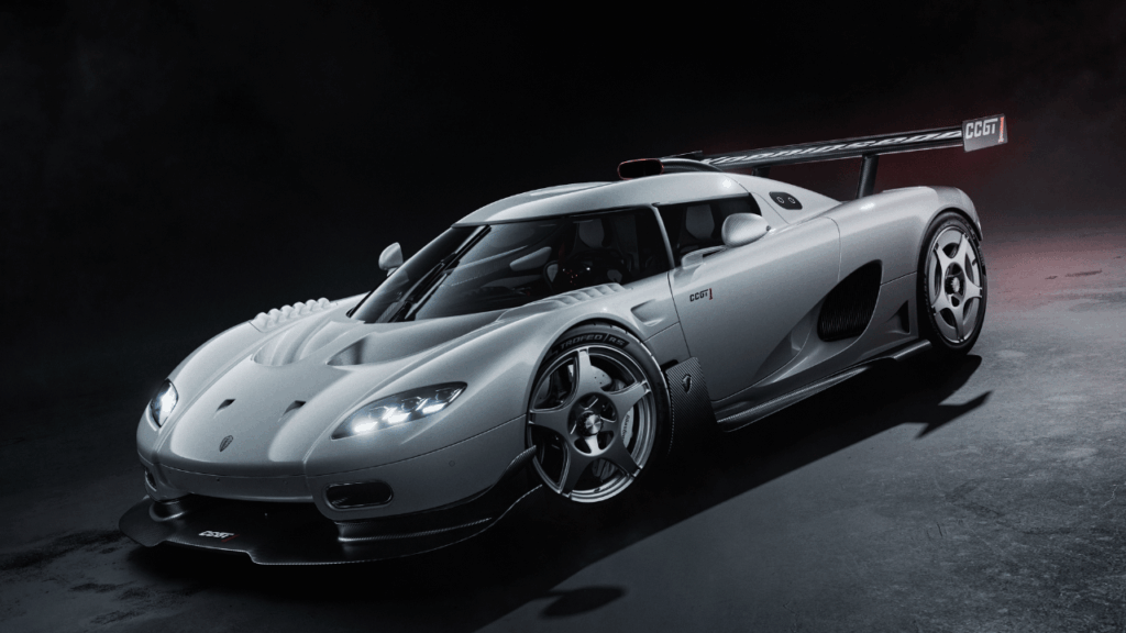 Dramatisk ljussättning på CCGT1, som bär på arvet från Koenigseggs mest ambitiösa racingprojekt. Foto: Koenigsegg