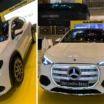 Vit Mercedes-Benz GLA på NK med John Sempill bredvid.