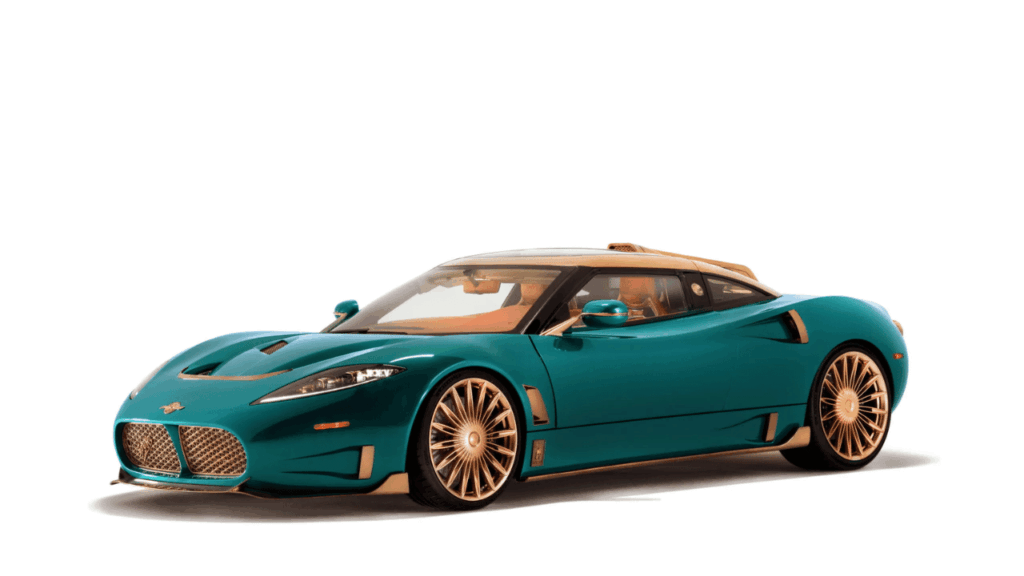 Fronten på Spyker C8 Preliator XXV Coupé. Grillens nät har ett isogrid-mönster hämtat från rymdindustrin, och strålkastarna bär modellnamnet XXV. Foto: Spyker