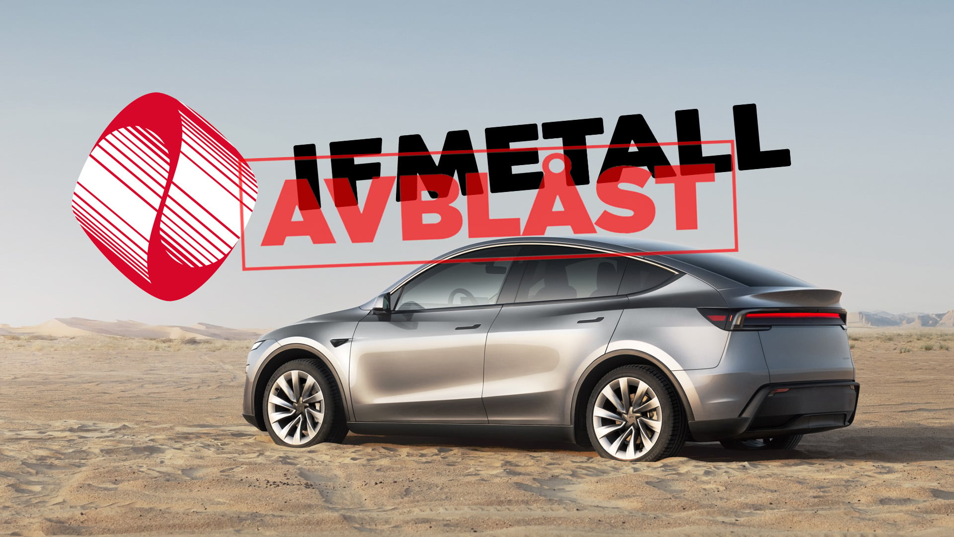 IF Metall-logga på en Tesla Model Y.