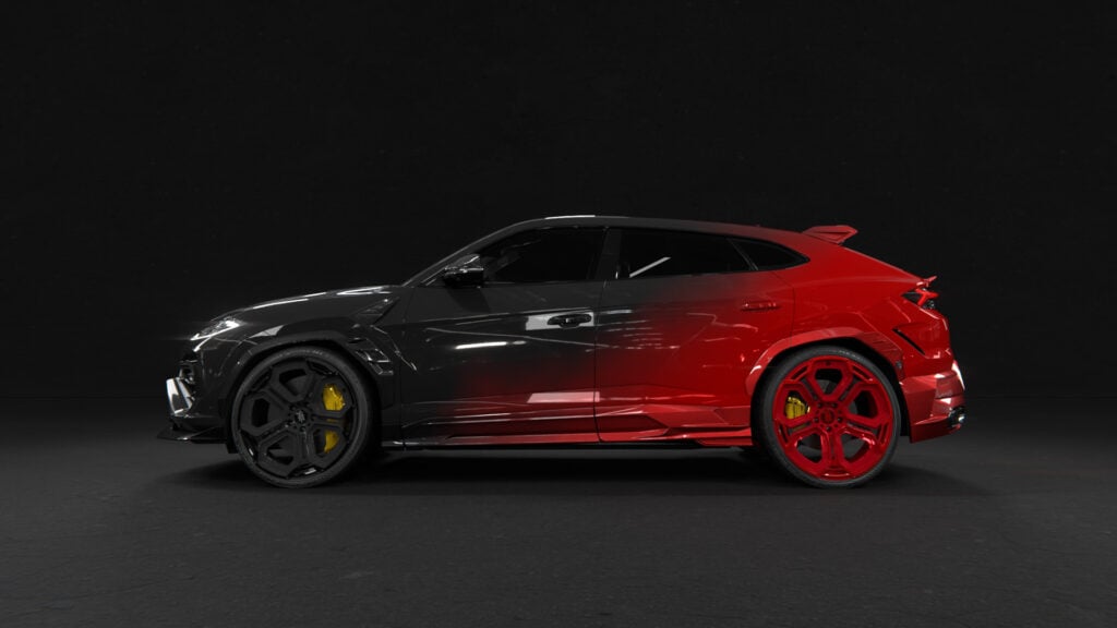 Röd-svart Larte Design Lamborghini Urus Largenda i profil.