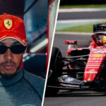 Lewis Hamilton till vänster och hans F1-bil SF-26 till höger.