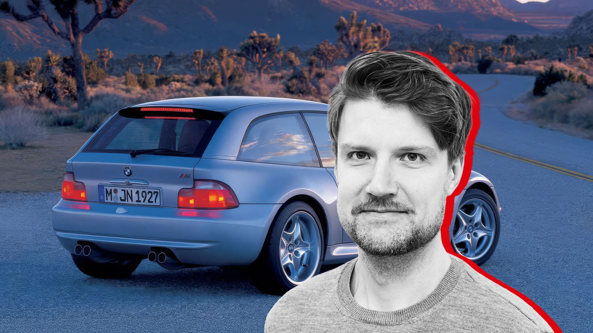BMW M Coupé med John Sempill inklippt framför.