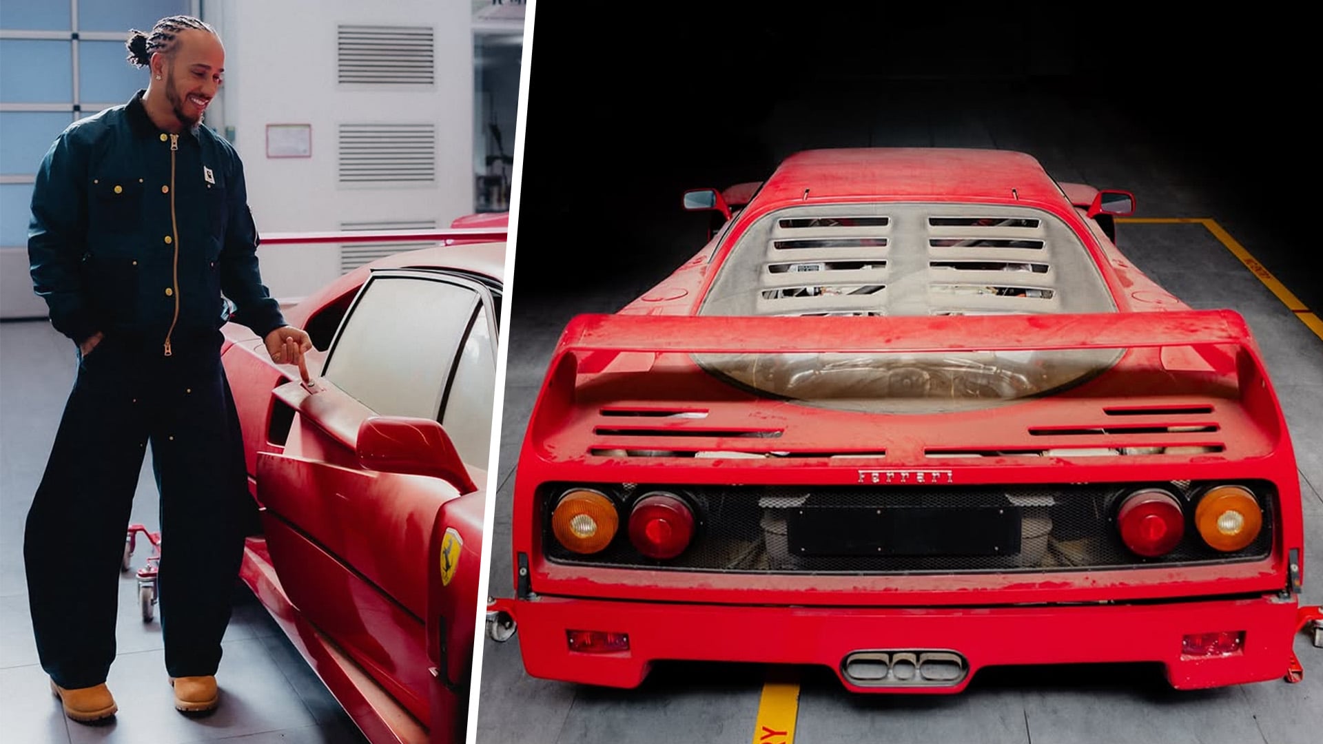 Lewis Hamilton tittar på sin nyinköpta Ferrari F40.
