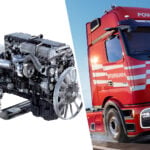 Mercedes-Benz Powerliner-drivlina bredvid en lastbil.