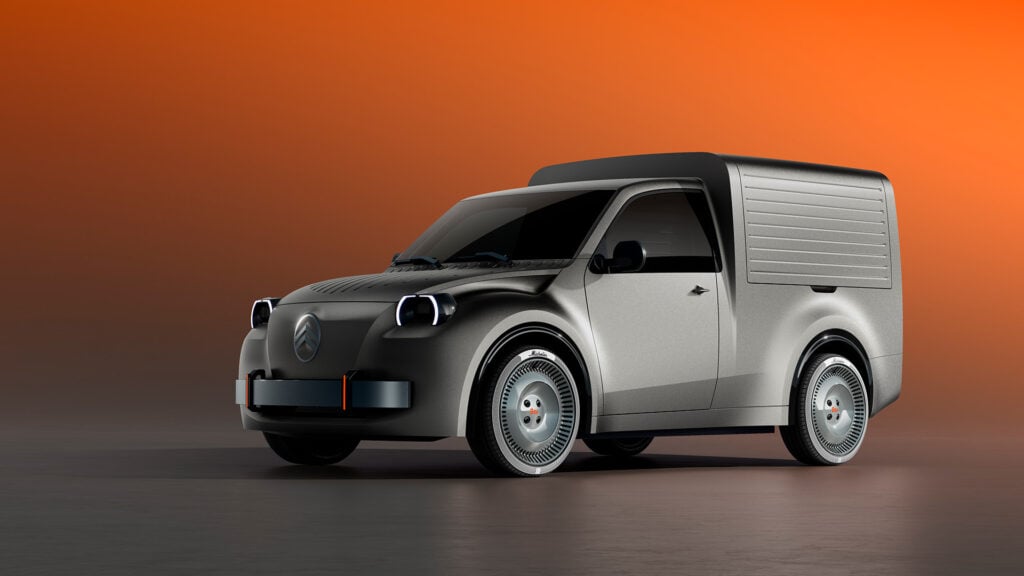 Citroën 2 CV Fourgonnette Concept snett från sidan i studiomiljö.