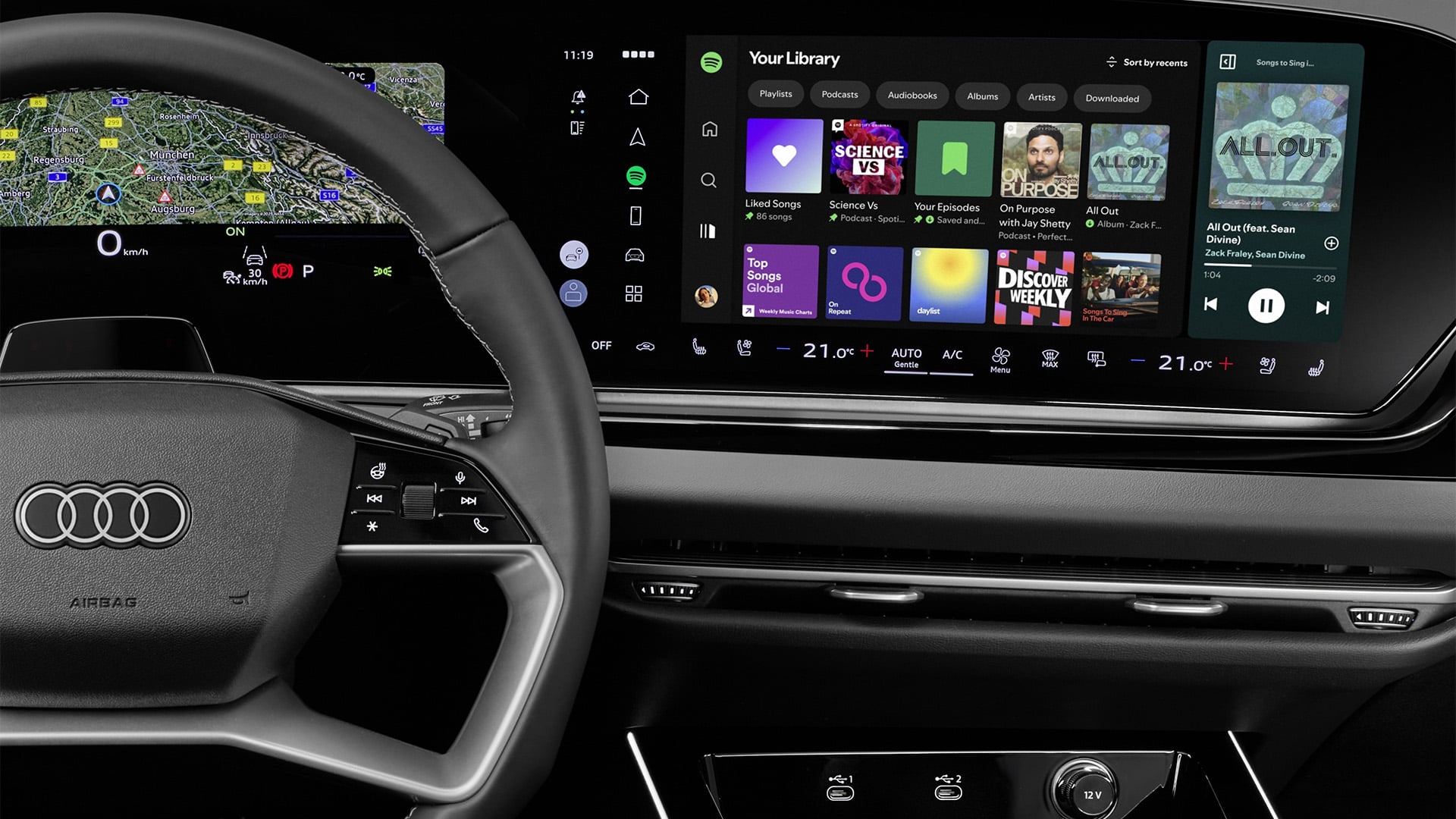 Spotify-app i Audis infotainment.