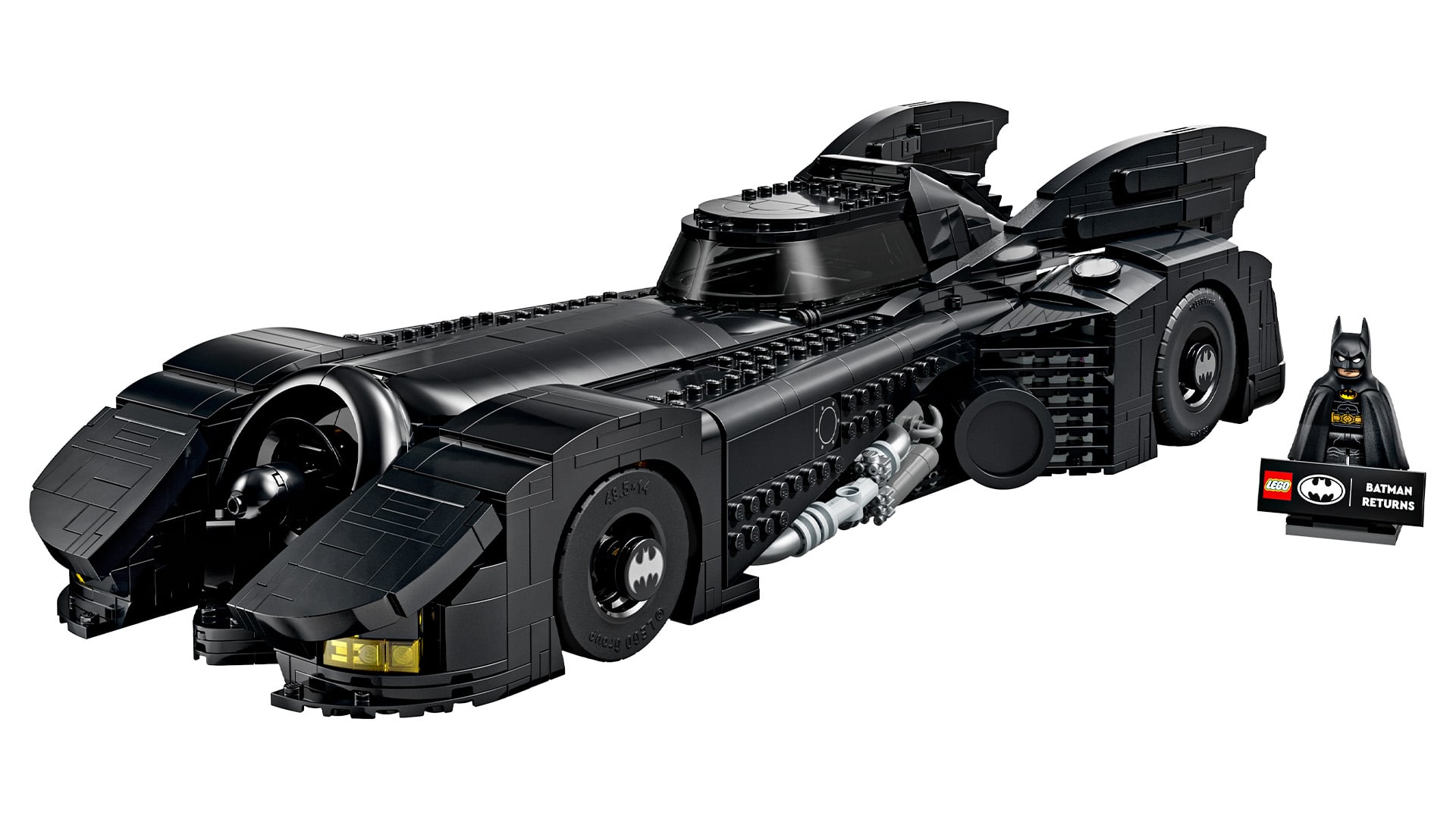 Lego Batmobile från Batman Returns snett från sidan.