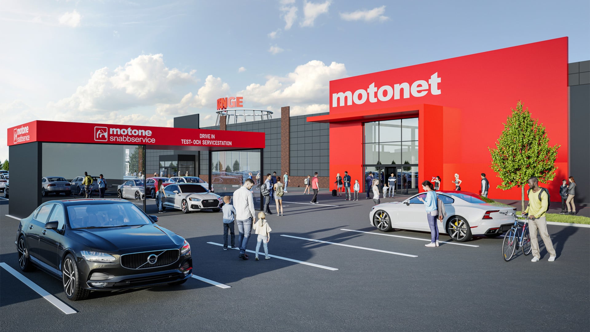 Motonet-butiksfasad i Hyllinge som öppnar 2028.