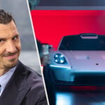 Zlatan Ibrahimovic ser lurig ut till vänster i bild. Till höger i bild ser vi fronten på en Porsche Mission S.